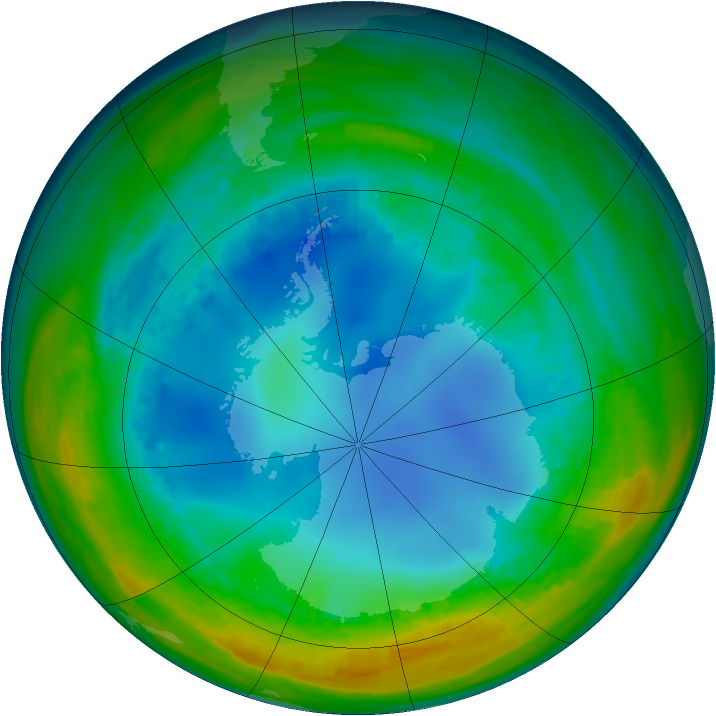 Antarctic ozone map for 30 July 1992
